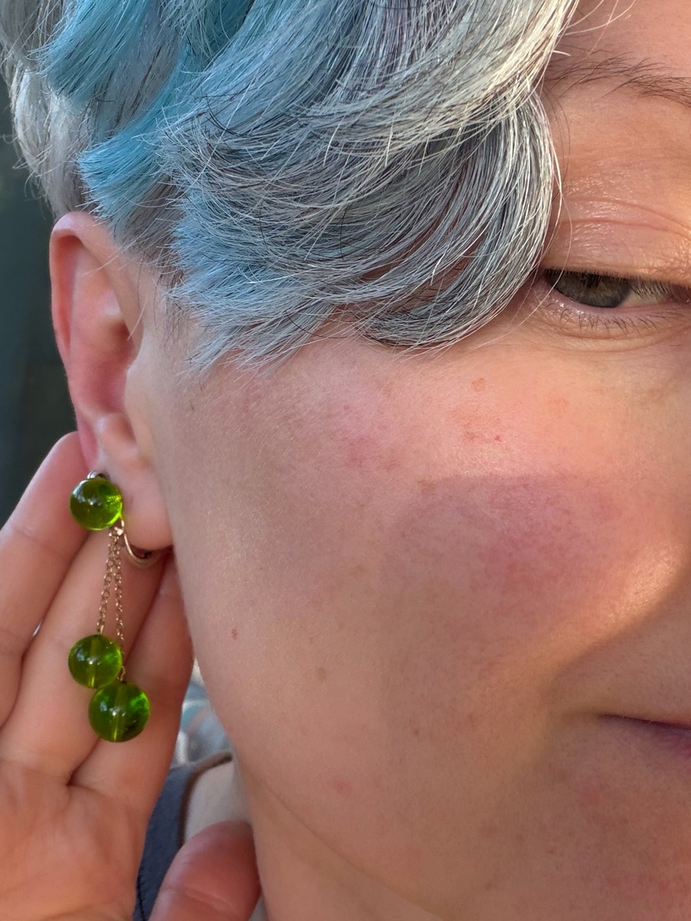 Rare Mystical Green Glass Drop Earrings | Signed Richelieu - Picture 5 of 11